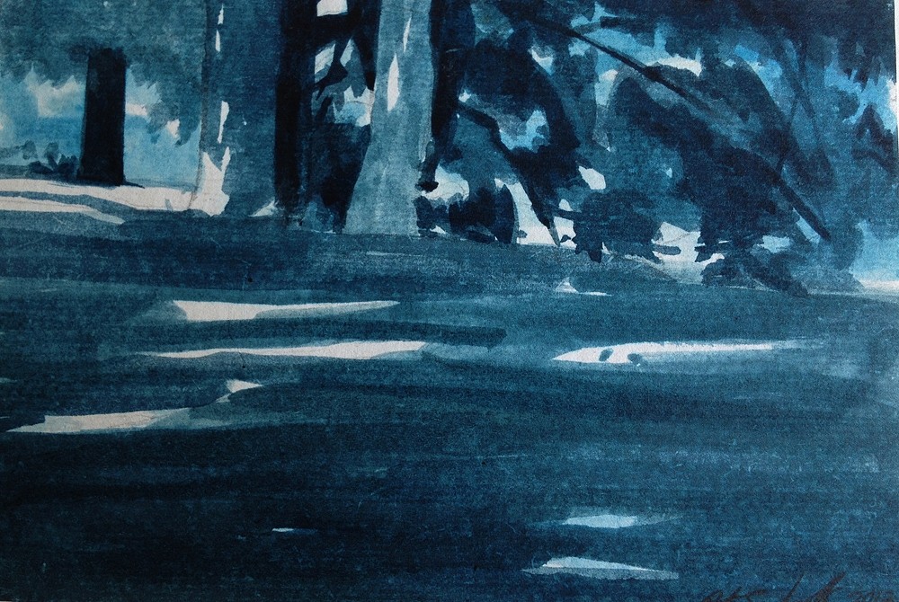 Peter Schroth
Blue Landscape #10
SCHR717
plein air wash drawing, 12 x 10 inches paper / 4.5 x 6.5 inches image