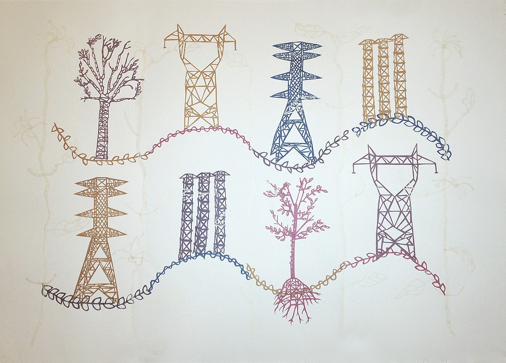 Susan Graham
Trees with Towers, 2017
GRA029
chine colle gampi cut out, collage, and woodblock on cotton paper, 29 x 41 inches