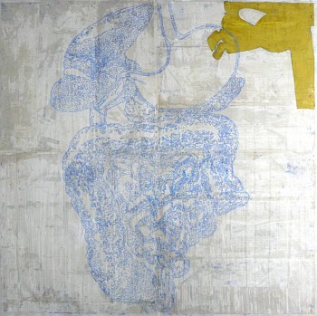 Work: System 1, 2009 mixed media on silk 55.5 x 53.5 inches BROD183