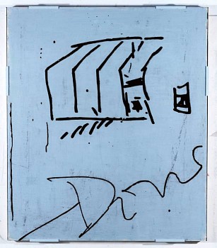 Work: Done At, 2011 oil on panel, silkscreen ink on plastic 45 x 34.5 inches BROD223