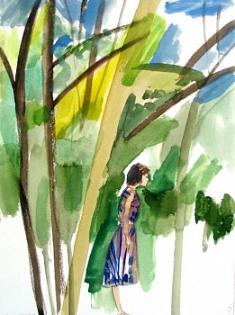 Susan Cianciolo -&nbsp;Trees & Me - Love Life Film, 2001 watercolor 14 x 10 inches CIAN006