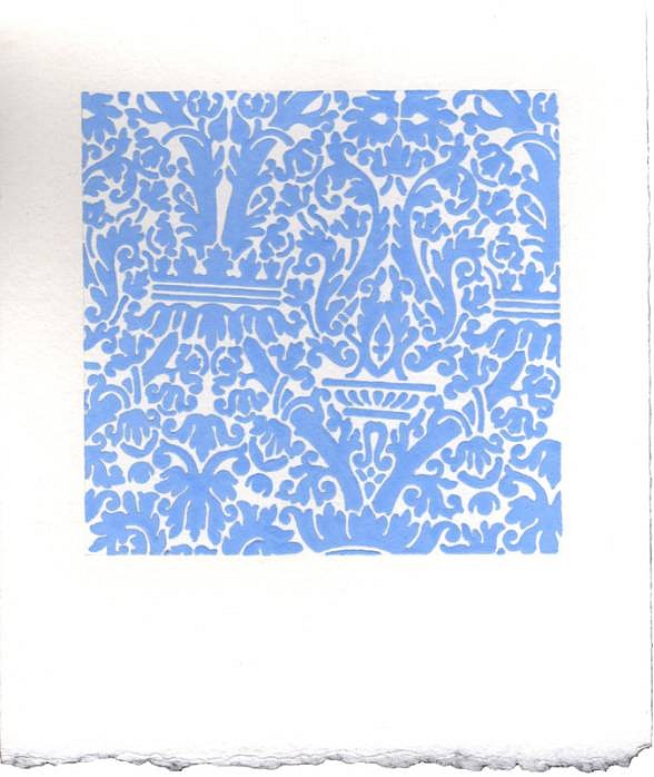 Sara Eichner
blue interior wallpaper, 2009
EICH203
pencil and goauche on paper, 8 3/4 x 7 1/2 inch paper / 
5 1/2 x 5 3/8 inch image