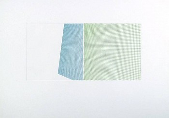 Sara Eichner - moveable plate series: E & F, blue/green; 1/3, 2010 copper plate etching 20 1/2 x 28 inch paper / 9 x 18 inch image EICH269