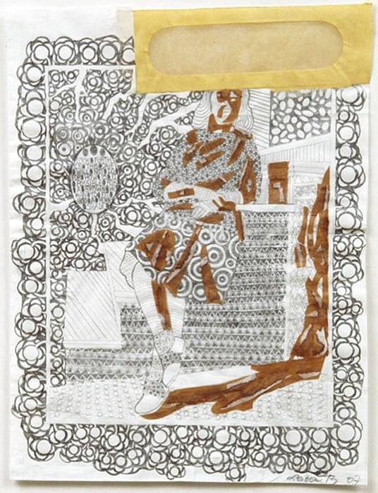 Roz Leibowitz
Pennyshade, 2007
LEIB052
pencil on collaged paper, 16 x 13 inches framed / 12 x 9 inch image