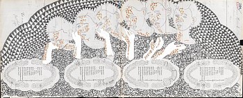 Roz Leibowitz (LA) -&nbsp;Autumn Movement, 2008 pencil, gouache on vintage dental chart 9.5 x 22.5 inches LEIB066