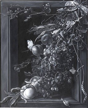 Work: Ribboned Fruit (after Mignon), 2010 oil on canvas 50 x 41 inches REE088