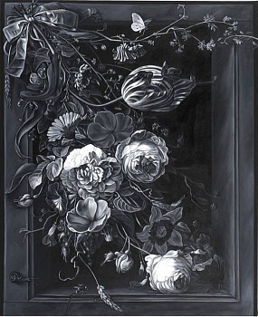 Work: Ribboned Flowers (after Mignon), 2010 oil on canvas 50 x 41 inches REE089