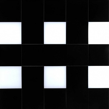 Work: Black & White Double E, 2011 mixed media on cast resin 30 x 30 inches REV259