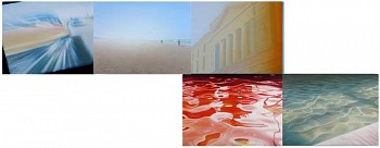 Robert Schmid -&nbsp;2,2,4 Metyl Pentane, 2008 oil on panel 21 x 43 inches
(5 panels) SCHM155