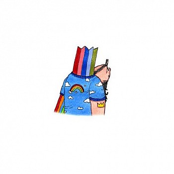 Eric Lebofsky -&nbsp;Rainbow Head, 2004 ink, colored pencil on paper 10 x 10 inches LEB001