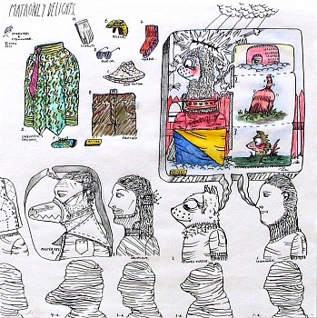 Eric Lebofsky (LA) -&nbsp;Matronly Delights, 2004 ink, colored pencil on paper 12.5 x 12.5 inches LEB049