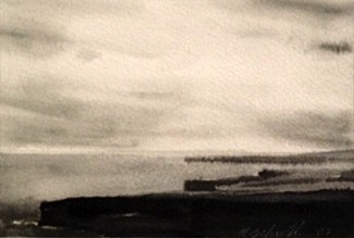 Peter Schroth (LA) - Ceide Cliffs I, 2002 watercolor on paper 11 x 14 inches paper / 4 x 6 inches image SCHR502