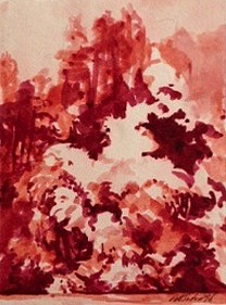 Peter Schroth (LA) - Pink Landscape #8, 2012 plein air wash drawing 12 x 10 inches paper / 6 1/2 x 4 1/2 inches image SCHR691