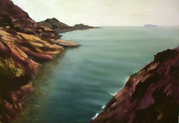 Peter Schroth (LA) - Rocky Coast, 1997 oil on canvas 4 3/4  x 12 1/2 inches SCHR475