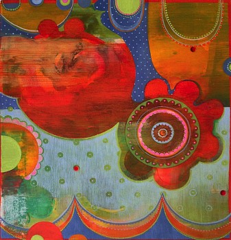 Julie Evans -&nbsp;Jaipur Painting #5, 2004 acrylic, gouache and bindis on paper 12 x 11 inch paper/ 17 1/4 x 16 1/4 inch frame EVA070