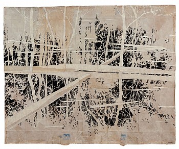 Work: between two shores, II, 2015 gouache and thread on found paper 45 x 54.5 inches/ 49 x 59.25 inches framed CRADD009