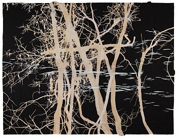 Work: last night's moon, 2015 gouache and thread on found paper 49 x 62.75 inches/ 55 x 68.75 inches framed CRADD010