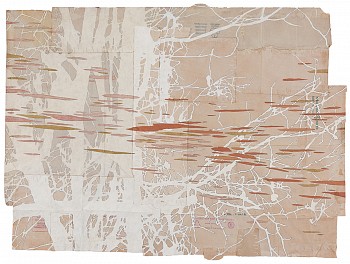 Work: slipping through a coral sea, 2015 gouache and thread on found paper 24.5 x 32.5 inches/ 28.5 x 37 inches framed CRADD014