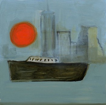 Work: Boat and Orange Sun, 2016 oil on panel 14 x 14 inches / 15 x 15 inches framed lyn643