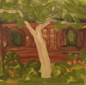 Work: Red House with Tree, 2016 oil on panel 10 x 10 inches / 11 x 11 inches framed lyn654