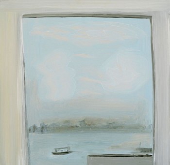 Work: Gray Hudson Through Window, 2016 oil on panel 18 x 18 inches / 19 x 19 inches framed lyn651