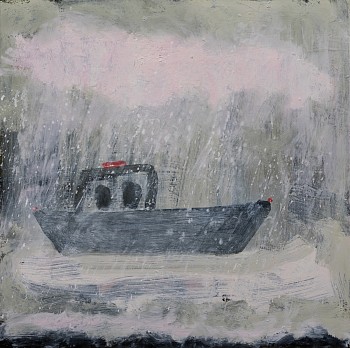 Work: Kathryn Lynch boat in bad weather, 2017 oil on panel 16 x 14 inches lyn681