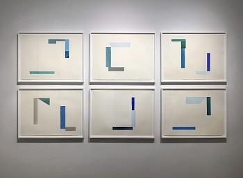 Work: Untitled Collage (Late Grid Waves) Installation, 2016 acrylic on cut paper 22 x 30 inch paper, 25 x 33 inches framed Group size approximately 45 x 101 inches  BARL231/235/236/237/241/244