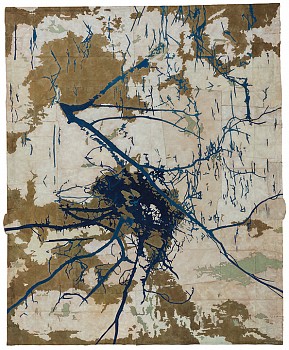 Work: Maysey Craddock Equipoise, 2017 gouache and thread on found paper 54 x 45 inches framed CRADD049