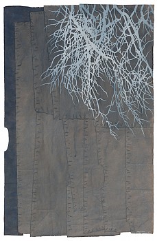 Work: Maysey Craddock following the grain, 2017 gouache and thread on found paper 30 x 19.5 inches/34.5 x 24 inches framed CRADD052