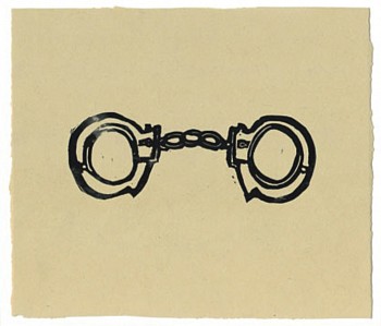 Hugo Guinness -&nbsp;Handcuffs, 2017 lino cut print 11 x 13 inches GUIN001