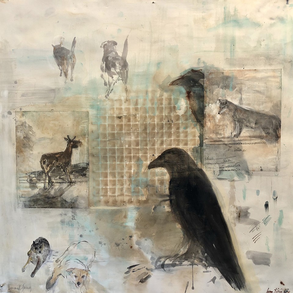 Jane Rosen
Animal Friends, 2018
ROSEN311
ink, wash, chine-colle, gouache, coffee and beeswax, 40 x 41 inches