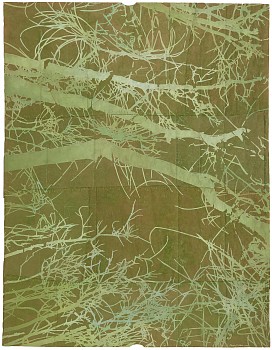 Work: Ghost Pond, 2019 gouache and thread on found paper 49 x 37 1/2 inches | 54 1/4 x 43 1/8 inches framed CRADD071