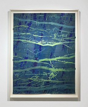 Work: remember the mountain, remember the sea, 2019 gouache and thread on found paper 61 1/2 x 47 1/2 inches | 67 x 53 inches framed CRADD072
