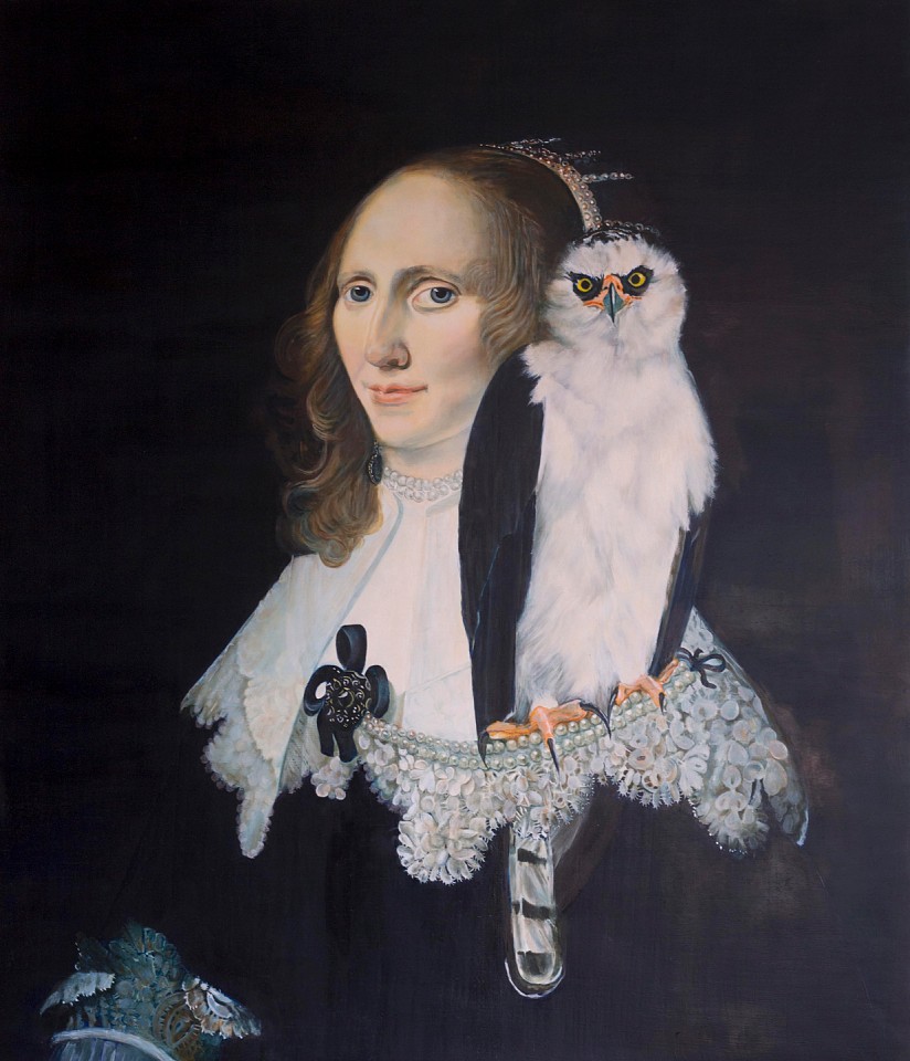 Andrea Hornick
Hawk Perched on Double Strand Eyeballs Your Intentions, 2019
HORN007
oil on panel, 28 x 24 inches