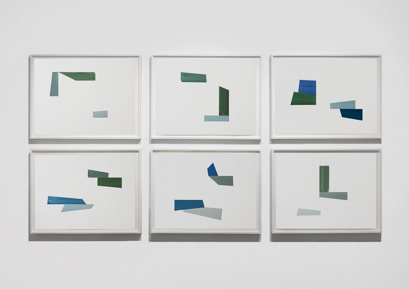 Agnes Barley (LA)
Untitled Collage (Grid Waves) Installation, 2015
BARL215
acrylic on cut paper, 22 x 30 inch paper, 25 x 33 inches framed Group size approximately 45 x 101 inches
