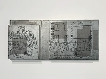 Eugene Brodsky (LA) - Paris Window, 2018 mixed media on wood 16 1/2 x 36 inches BROD388