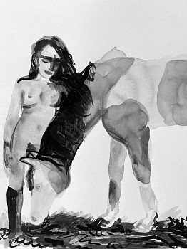 Suzy Spence -&nbsp;Dejeuner sur l'herb (Grazing), 2020 flashe on paper 20 x 16 inches SPENC246