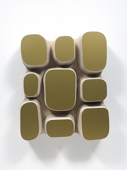 Work: Andrew Zimmerman (LA) Gold, 2020 Automotive paint on wood 14 1/2 x 12 1/2 x 3 3/4 inches ZIM802