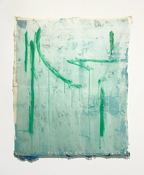 Work:&nbsp;Eugene Brodsky Green Lines, 2017 ink on silk 37 x 30 inches BROD347