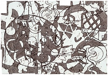 Work: Bo Joseph Conjuring by the Uninitiated, 2021 oil pastel, acrylic and tempera on joined paper 56 x 80 1/2 inches JOS329