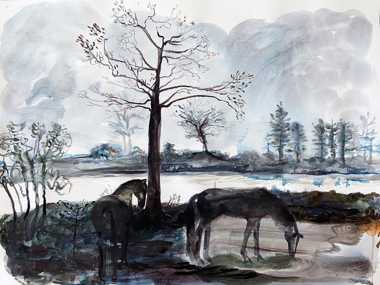 Suzy Spence
Fading Landscape (2 Mares on the Winooski), 2022
SPENC313
flashe on paper, 22 x 30 inches / 25 1/4 x 33 1/4 inches framed