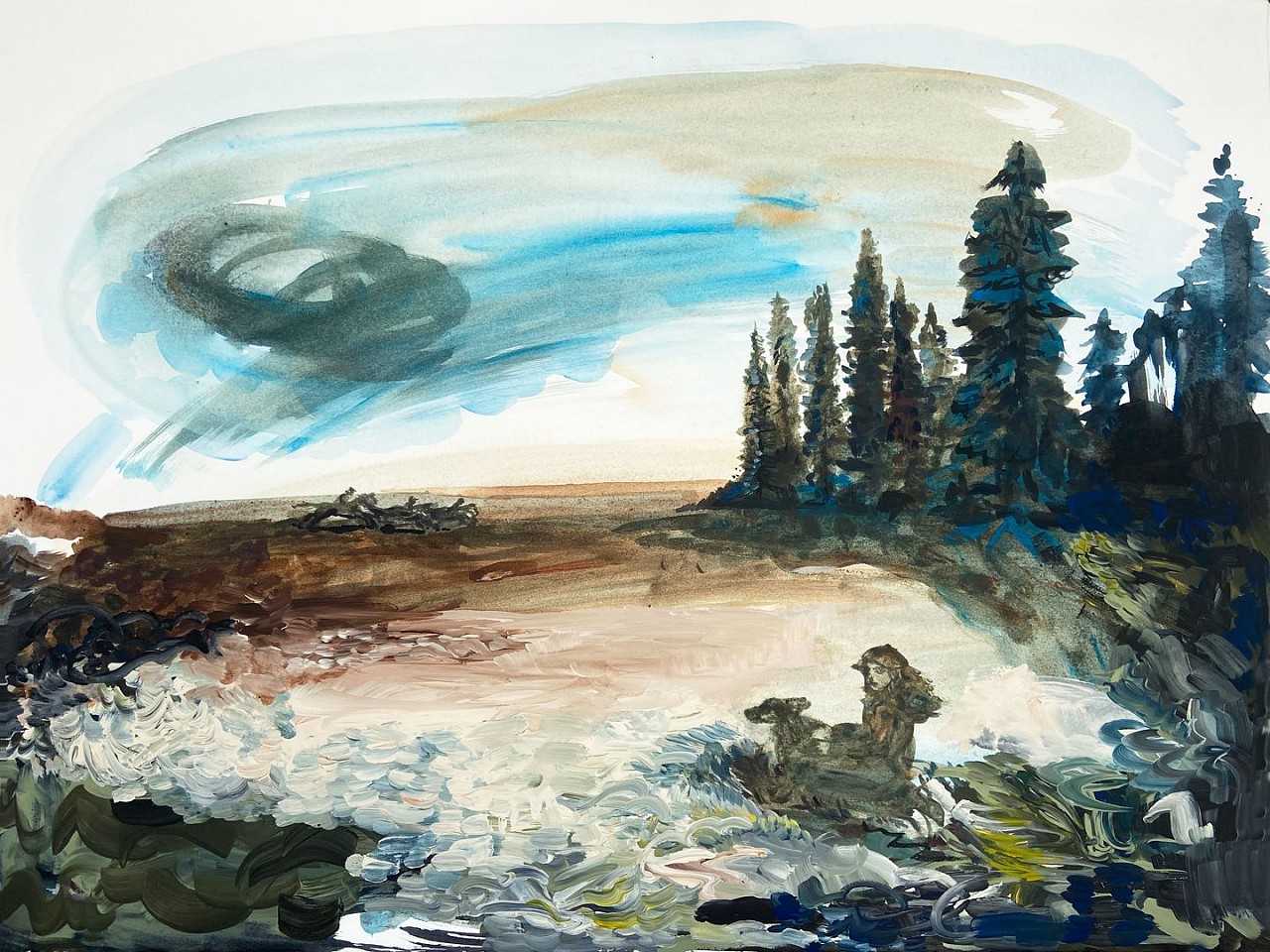 Suzy Spence
Fading Landscape (Girl with Hound), 2021
SPENC322
flashe and acrylic on paper, 22 x 30 inches