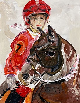 Work: Racer #7, 2021 flashe and acrylic on panel 14 1/4 x 11 inches SPENC325