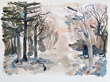 Work: Fading Landscape (Pink), 2021 flashe and acrylic on paper 22 x 30 inches SPENC327