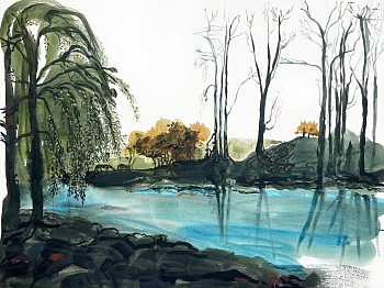 Work: Winooski Blue, 2021 flashe acrylic on paper 22 x 30 inches SPENC332