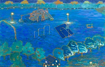Work: Nick Benfey Blue Playground, 2021 oil and acrylic on canvas 24 x 36 inches BENF001