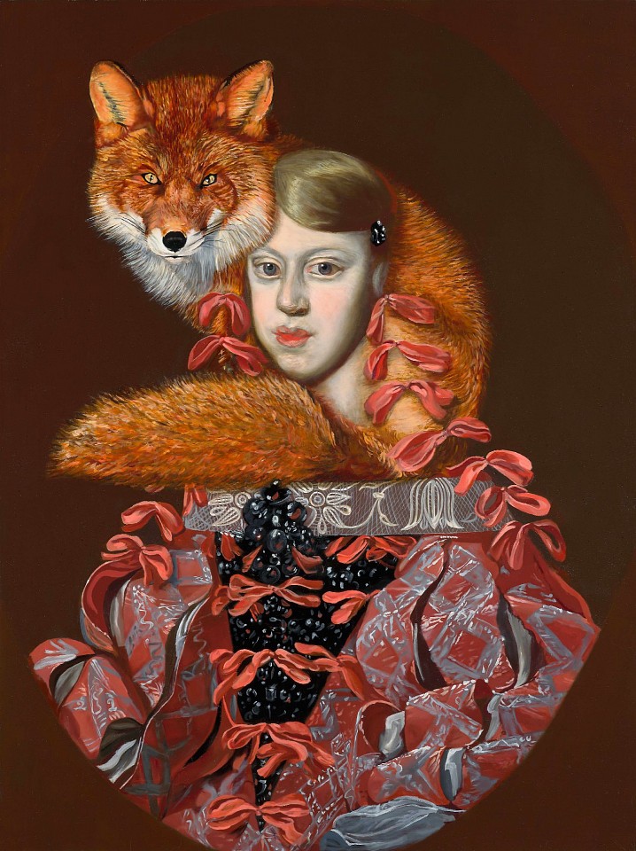 Andrea Hornick
Red Fox Shields and Warms Margarita Theresa Where her Dress is Off Duty, 2021
HORN013
oil on linen, 31.5 x 22 inches
