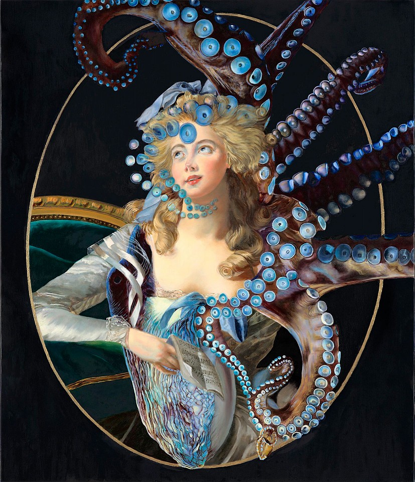 Andrea Hornick
Madame Grand in Skin-Sucker Reverie with Bag Pipe Third Eye Octopus, 2022
HORN015
oil on linen, 27 x 23 inches