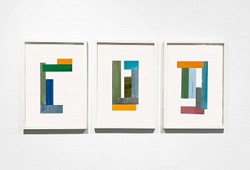 Agnes Barley - Untitled Collage Group (Deconstructed Wave), 2019 acrylic on cut paper 22 x 15 inches / 24.5 x 17.5 inches framed each / group installation 24 1/2 x 54 1/2 inches  BARL584