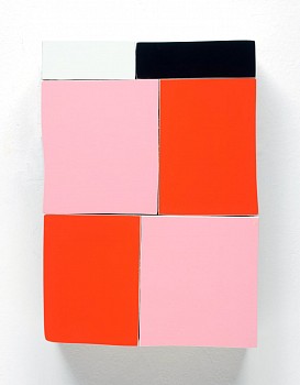 Work: Andrew Zimmerman Black and White on Pink and Red, 2023 Automotive paint on wood 9 1/2 x 6 1/2 x 2 inches ZIM1048